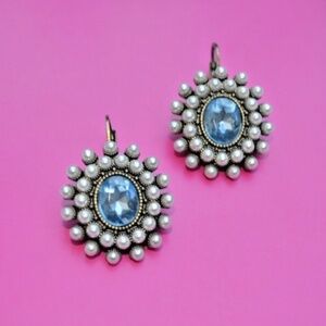 Betsey Johnson Cameo Critters Blue Crystal Pearl Earrings